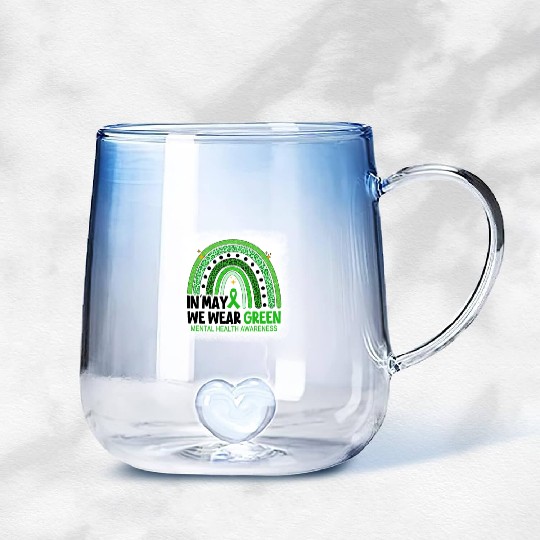 Rainbow Green Mental Health Awareness Gradient Glass Mugs