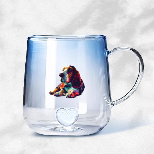 Watercolor Colorful Basset Hound Gradient Glass Mugs
