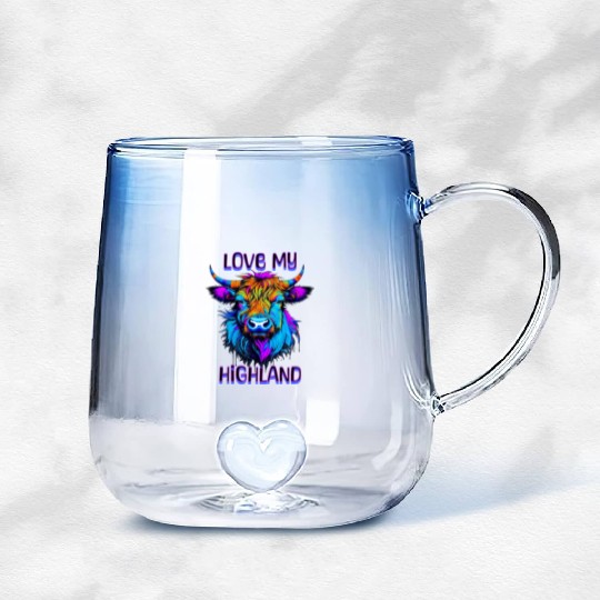 I Love My Highland | Psychedelic Cow Art Gradient Glass Mugs