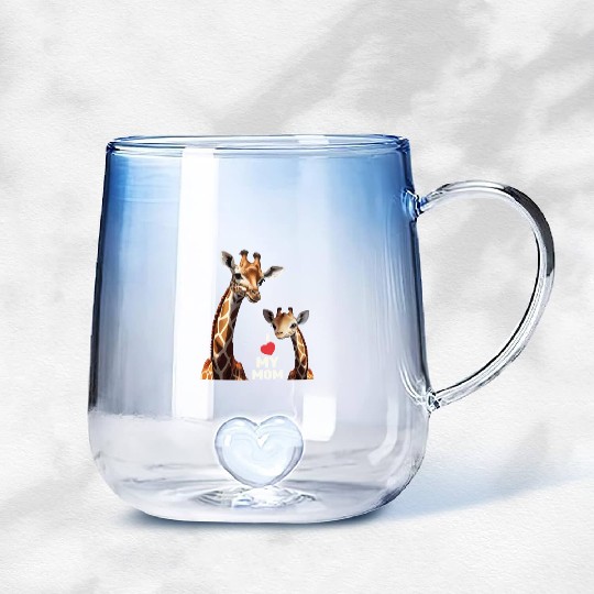 I Love My Mom Giraffe Happy Mother's Day Gradient Glass Mugs