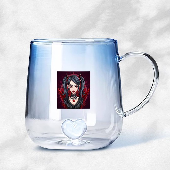 Crimson Shadows,Gothic Anime Girl Gradient Glass Mugs