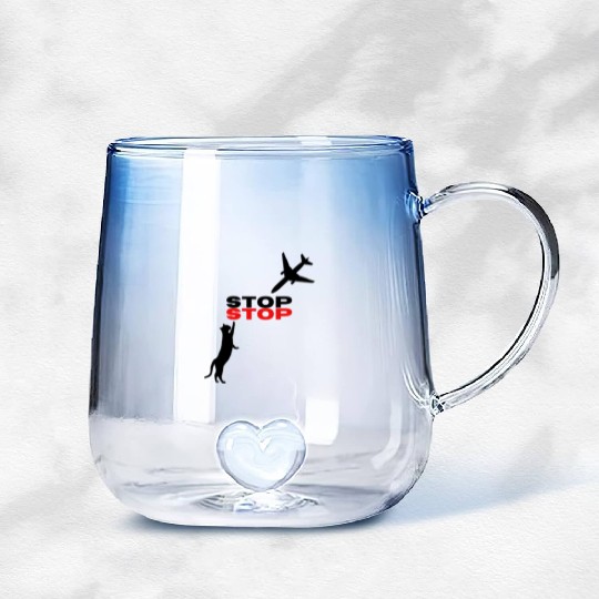 Funny Hilarious Cat Kitty Stop Airplane In Mid Air Gradient Glass Mugs