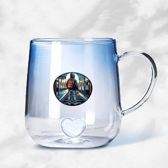 AI Teen in Outdoor Subway Yard - Circle Border Gradient Glass Mugs