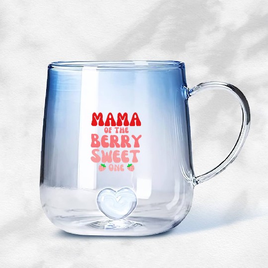 Mama Of The Berry Sweet One Strawberry birthday Gradient Glass Mugs