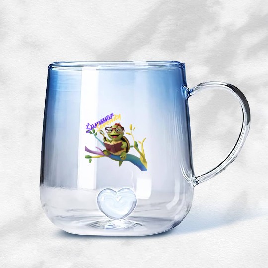 Cute Little Green Sea Turtle on Ocean Gradient Glass Mugs