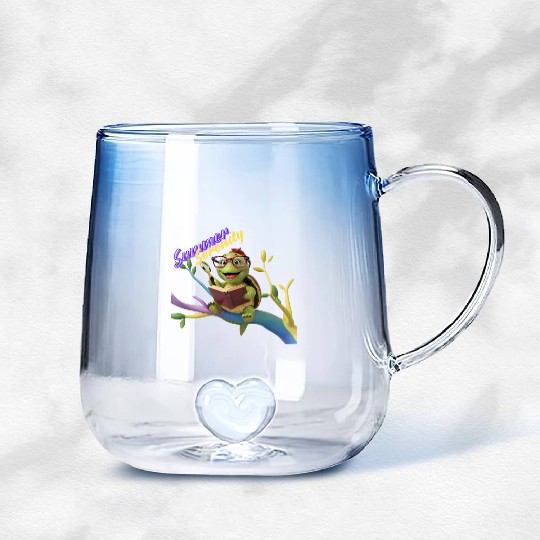 Cute Little Green Sea Turtle for Summer Aesthetic Gradient Glass Mugs