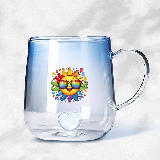 Rainbow Sun Queer LGBTQ Pride Month Fun Summer Gradient Glass Mugs