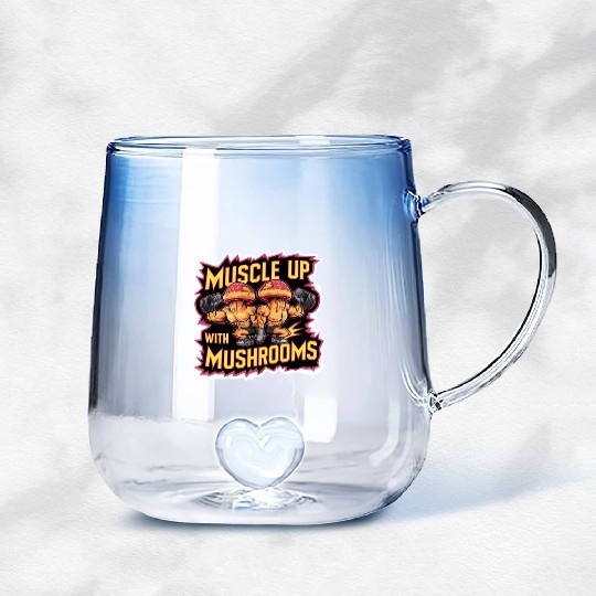 Muscle Up Mushroom Vintage Neon Line Comic Retro Gradient Glass Mugs