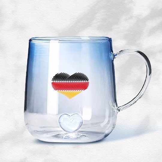 Heart - Black Red Gold (Germany / Flag / Scribble) Gradient Glass Mugs