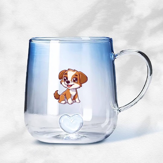 Adorable Brown and White Puppy Smiling Gradient Glass Mugs