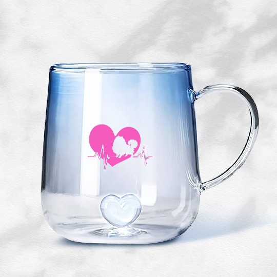 Puppy Dog Heartbeat Cute Pomeranian Silhouette Gradient Glass Mugs