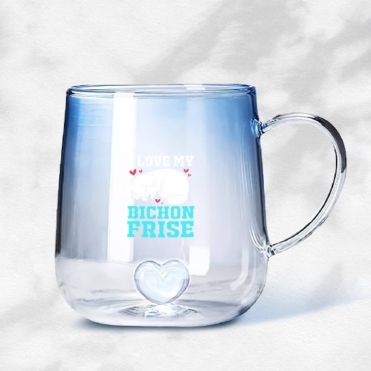 Dog Owner Pet Lover I Love My Bichon Frise Gradient Glass Mugs