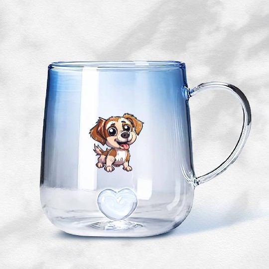 Adorable Puppy With Big Eyes And Smile Gradient Glass Mugs