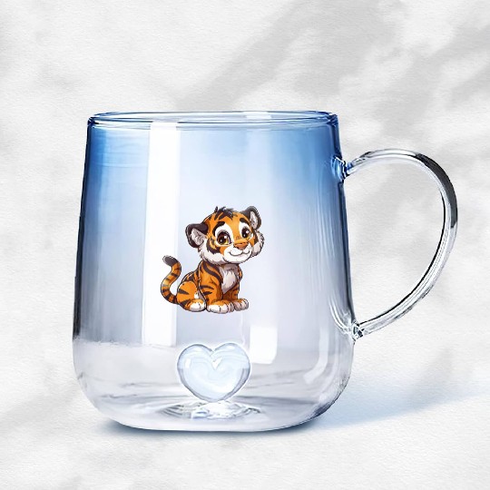 Adorable Tiger Cub Captivating Eyes Gradient Glass Mugs
