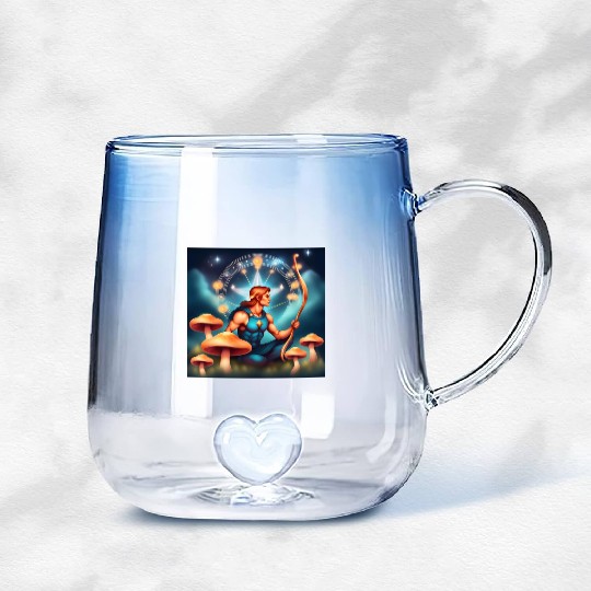 Sagittarius zodiac sign with mushrooms Gradient Glass Mugs