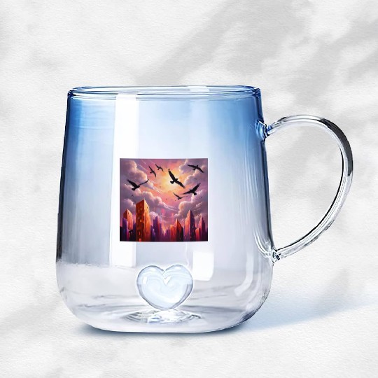 Geometric Twilight City Gradient Glass Mugs