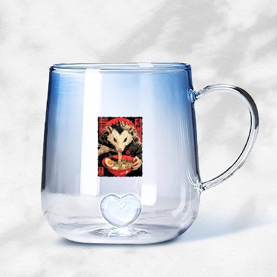 Opossum Ramen Japanese Manga Anime Gradient Glass Mugs