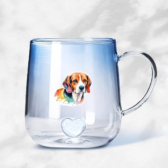 Beagle Watercolor Gradient Glass Mugs
