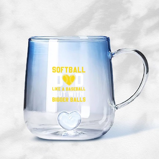 Bigger Balls Softball Dad Funny Daddy Father's Day Gradient Glass Mugs