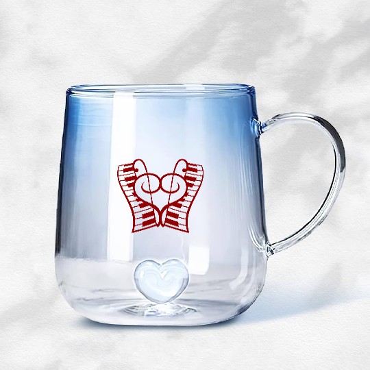 I Love Music 2 Clef Note Keyboard Piano Keys Heart Gradient Glass Mugs