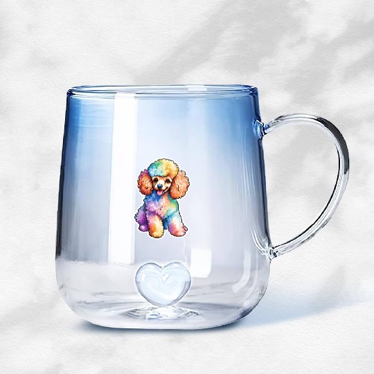 Poodle Watercolor Gradient Glass Mugs
