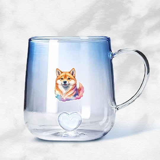 Shiba Inu Watercolor Gradient Glass Mugs