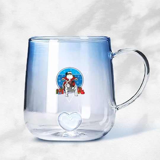 Christmas Santa Claus Riding English Bulldog Xmas Gradient Glass Mugs