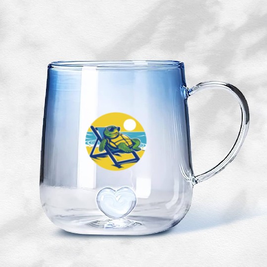 Sea Turtle Chillin on the Beach Gradient Glass Mugs