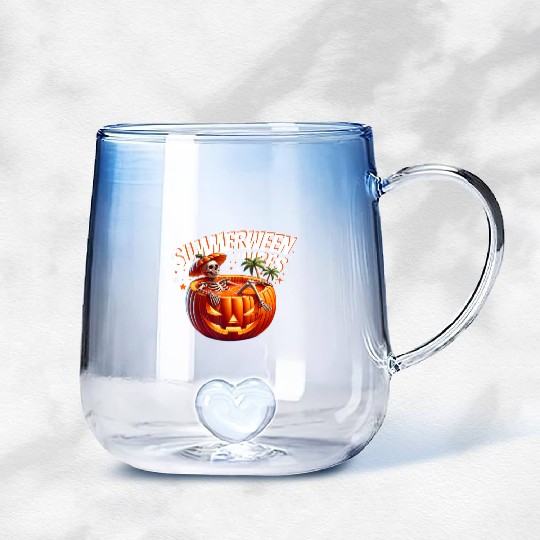 funny Summerween Vibes Skeleton Pumpkin Summer Vac Gradient Glass Mugs