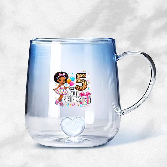 Its My 5th Birthday African American Black Girl 5 Gradient Glass Mugs