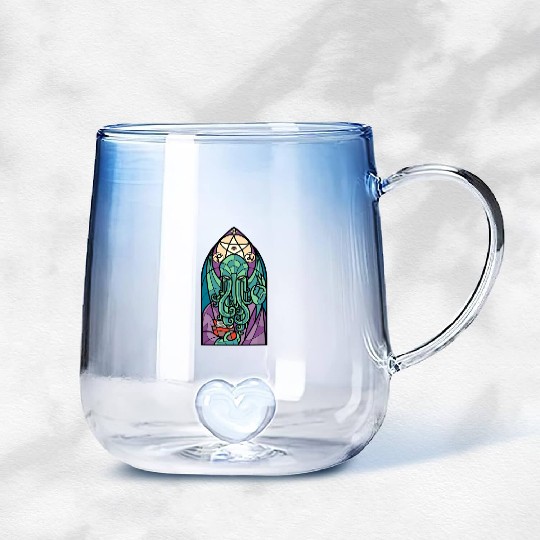 Cthulhu Church Stained Glass Cosmic Horror Funny Gradient Glass Mugs