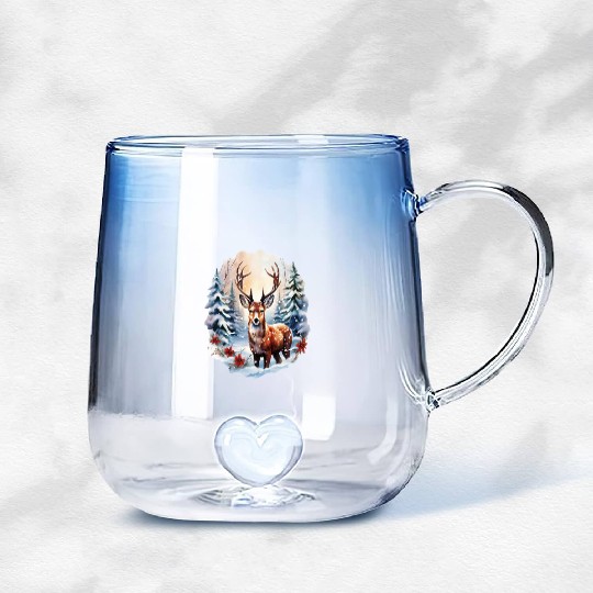 Christmas Deer with Poinsettia and Snow Gradient Glass Mugs
