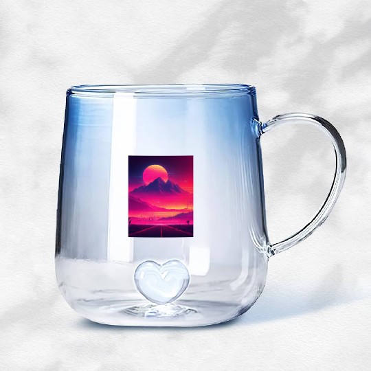 Neon Horizon: A Synthwave Journey Gradient Glass Mugs