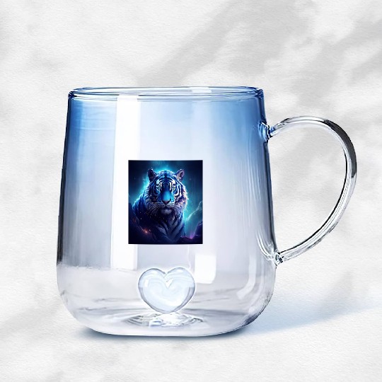 Blue Fantasy Tiger Gradient Glass Mugs
