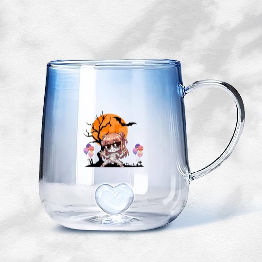 Chibi Mummy Illustration for Halloween Gradient Glass Mugs