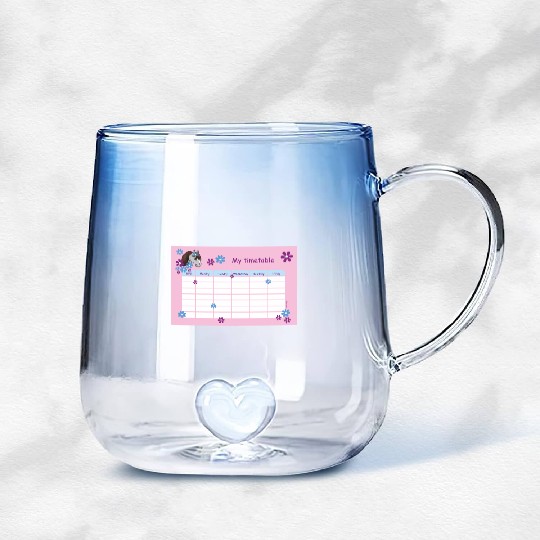 Timetable for Kids - Pony Flowers pink Gradient Glass Mugs