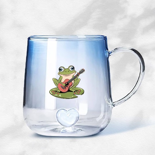 Frog Playing Guitar On Lily Pad Gradient Glass Mugs