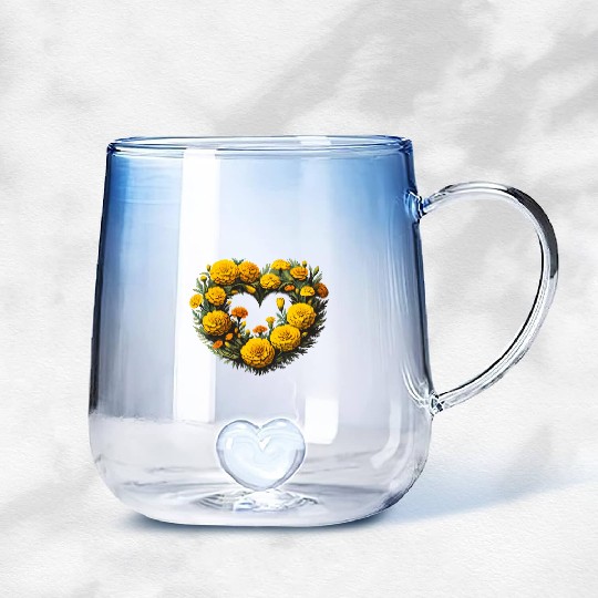 Marigold Flowers Gradient Glass Mugs