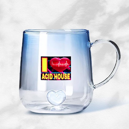 I LOVE ACID HOUSE YELLOW FONTS Gradient Glass Mugs
