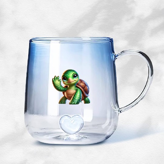 Adorable Waving Turtle Gradient Glass Mugs