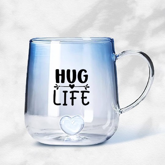 Hug life Heart Gradient Glass Mugs