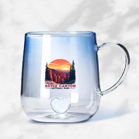 Bryce Canyon National Park Retro Illustraion V 01 Gradient Glass Mugs