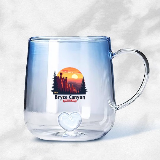 Bryce Canyon National Park Retro Illustraion V 02 Gradient Glass Mugs
