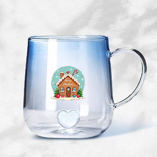 Cute Gingerbread House Merry Christmas Design Gradient Glass Mugs