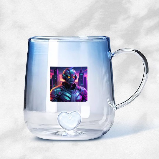 "Cyber Sentinel: Futuristic Robot in a Neon City" Gradient Glass Mugs