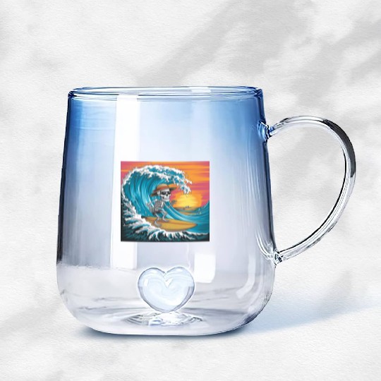 Surfing Skeleton Vibes Surfing Lifestyle Retro Gradient Glass Mugs