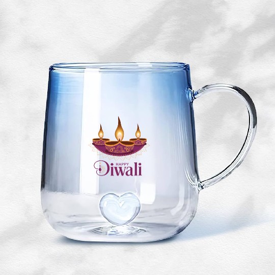 Happy Diwali with Beautiful Diya Lamps Gradient Glass Mugs