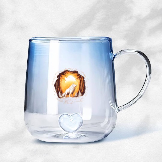 Wolf in Forest Gradient Glass Mugs