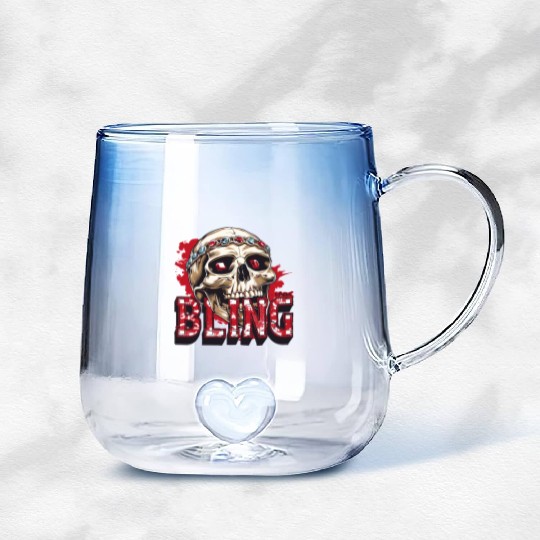 Diamond and Ruby Bling Skull Gradient Glass Mugs