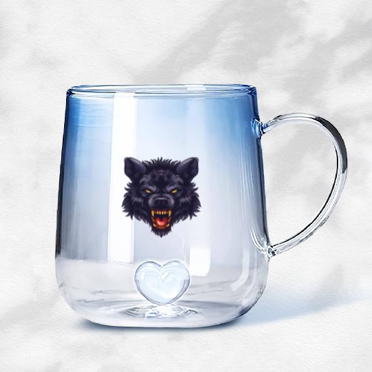 dark wolf face Gradient Glass Mugs